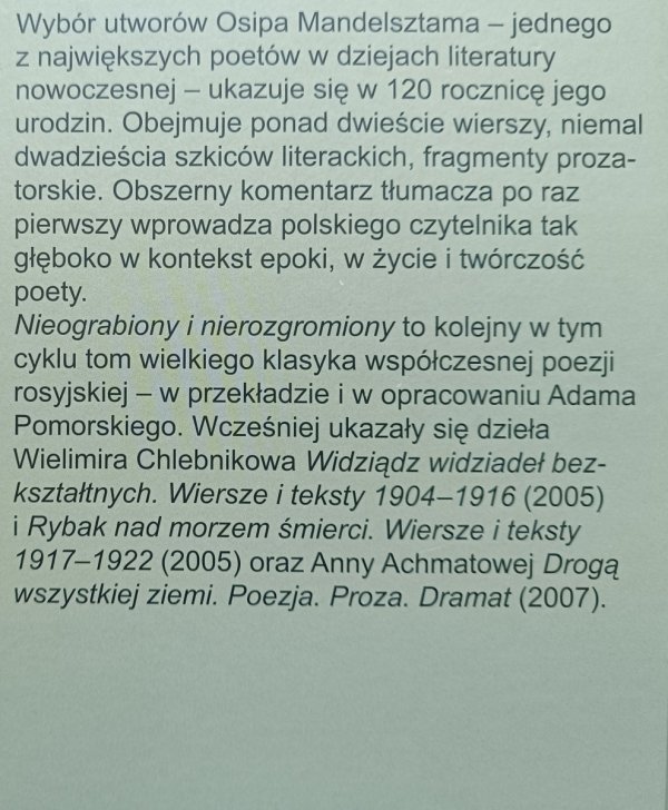 Osip Mandelsztam Nieograbiony i nierozgromiony. Wiersze i szkice