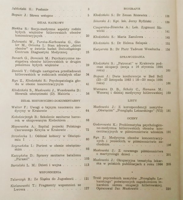 Przegląd Lekarski tom XLII 1/1985. W czterdziestą rocznicę oswobodzenia obozu koncentracyjnego Oświęcim-Brzezinka