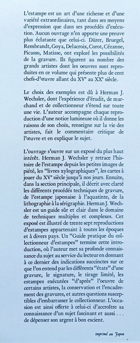 Herman J. Wechsler La gravure, art majeur . Guide pratique de l'amateur d'estampes