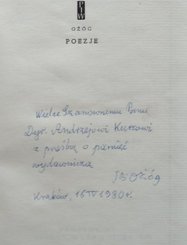 Jan Bolesław Ożóg • Poezje [dedykacja autorska]