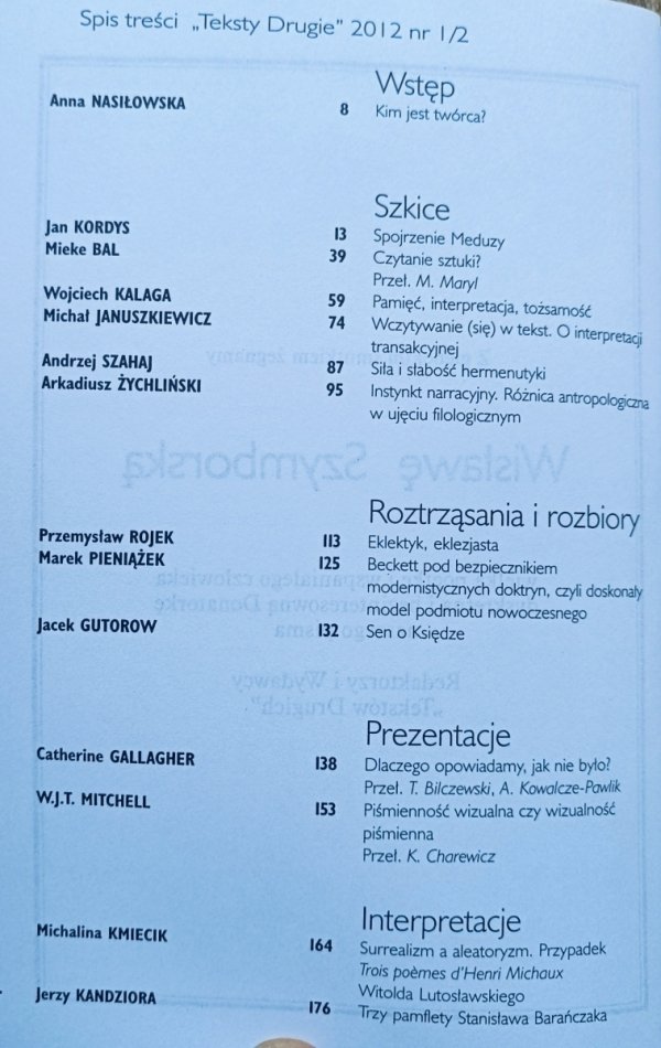 Teksty Drugie 1-2/2012 (133-134) / Czytanie albo interpretacja?
