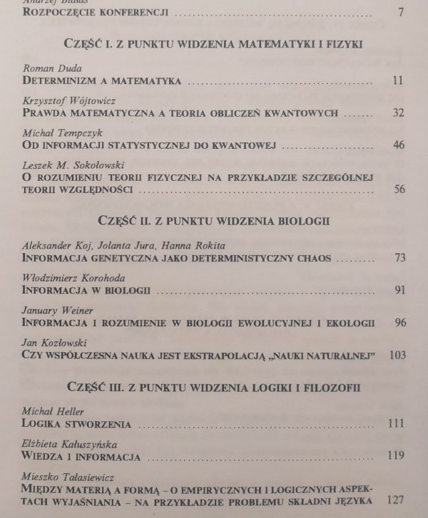 red. Michał Heller, Janusz Mączka Informacja a rozumienie