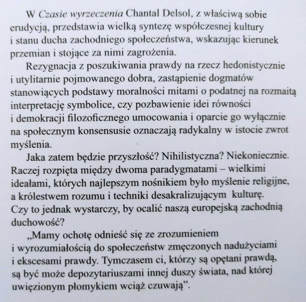 Chantal Delsol • Czas wyrzeczenia