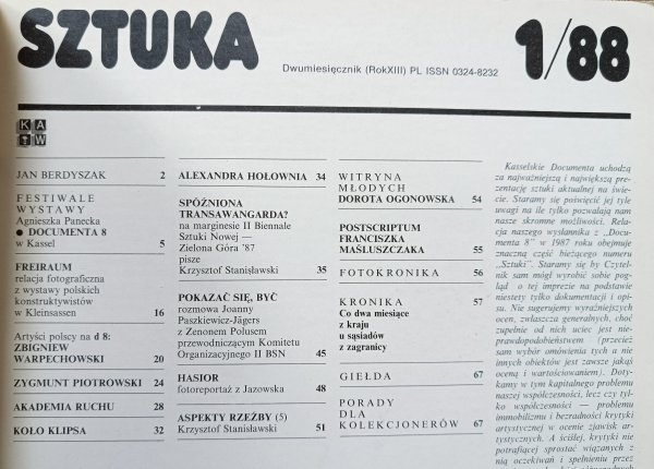 Czasopismo Sztuka 1/1988 / Jan Berdyszak
