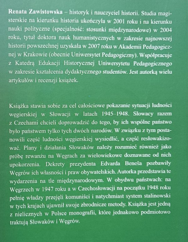 Renata Zawistowska Kwestia węgierskiej mniejszości narodowej w Słowacji w latach 1945-1948