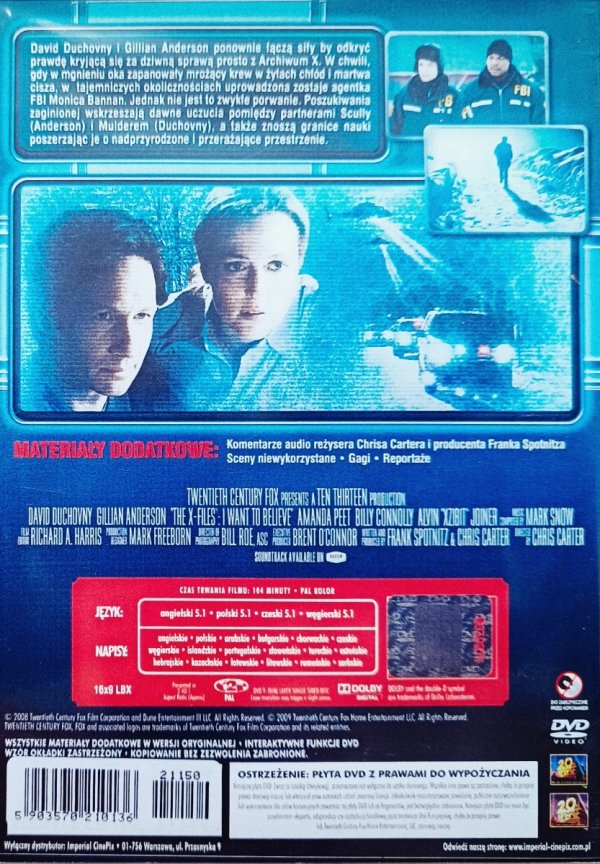 Z archiwum X: Chcę wierzyć DVD