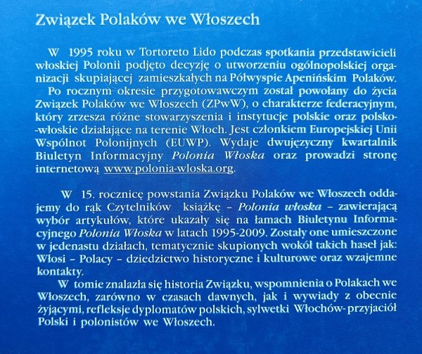 Polonia Włoska. Wybór artykułów z Biuletynu Informacyjnego Polonia Włoska z lat 1995-2009