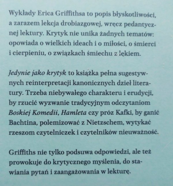 Eric Griffiths Jedynie jako krytyk