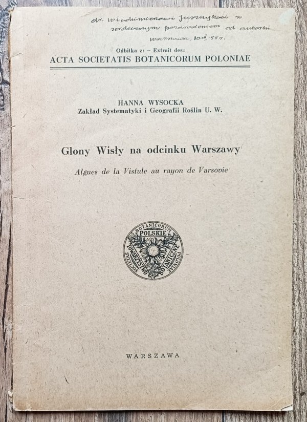Hanna Wysocka Glony Wisły na odcinku Warszawy / dedykacja autorska