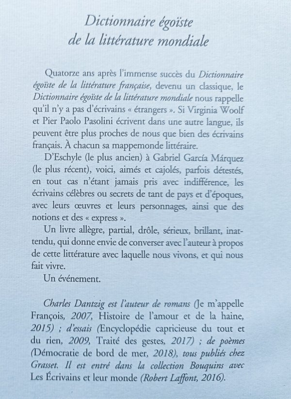 Charles Dantzig Dictionnaire egoiste de la litterature mondiale