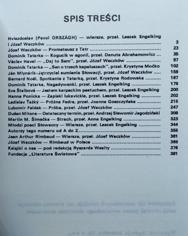 Literatura na Świecie 3/1991 (236) • Literatura słowacka