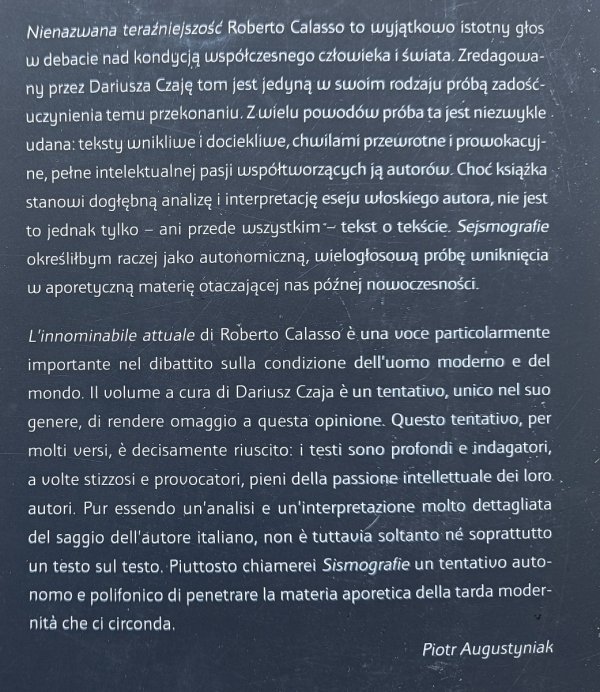 red. Dariusz Czaja Sejsmografie. Przypisy do Nienazwanej teraźniejszości Roberto Calasso