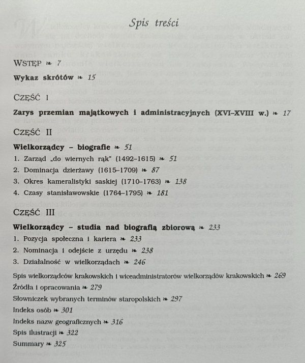 Franciszek Leśniak Wielkorządcy krakowscy XVI-XVIII wieku