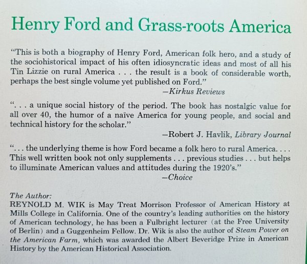 Reynold M. Wik Henry Ford and Grass-roots America