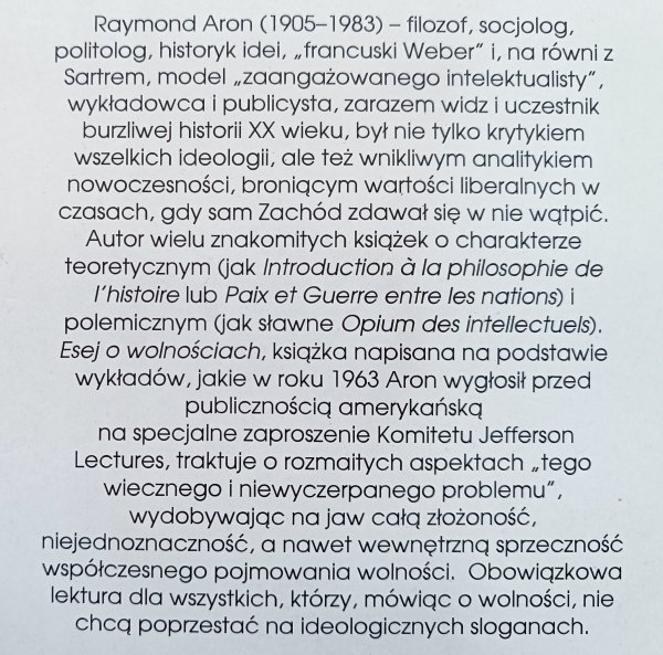 Raymond Aron Esej o wolnościach