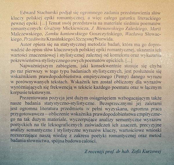 Edward Stachurski Słowa-klucze polskiej epiki romantycznej