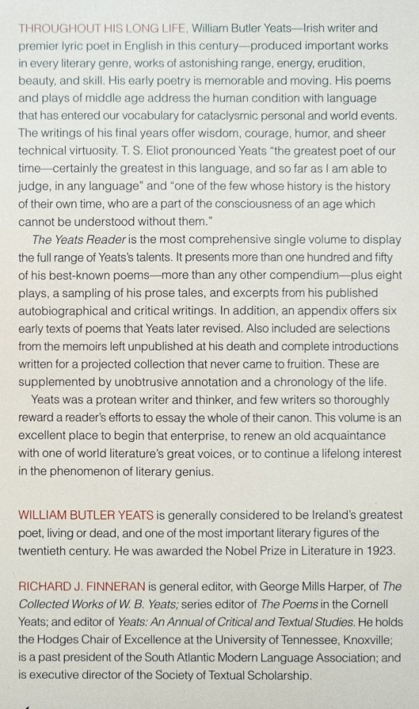 The Yeats Reader. A Portable Compendium of Poetry, Drama and Prose