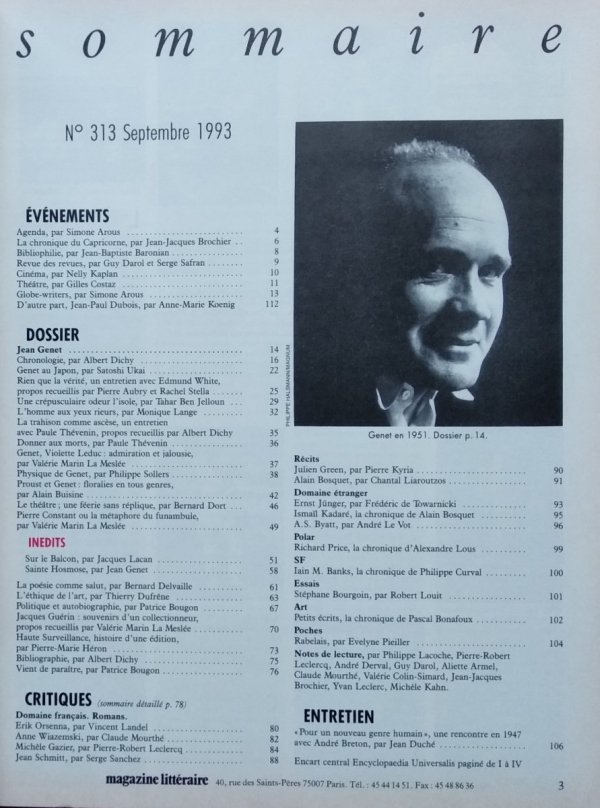 Le Magazine Litteraire • Jean Genet. Nr 313