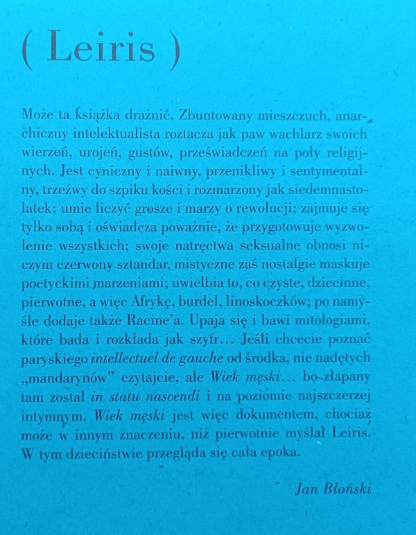Michel Leiris Wiek męski wraz z rozprawą Literatura a tauromachia