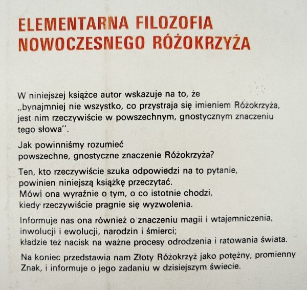Jan van Rijckenborgh Elementarna filozofia nowoczesnego różokrzyża