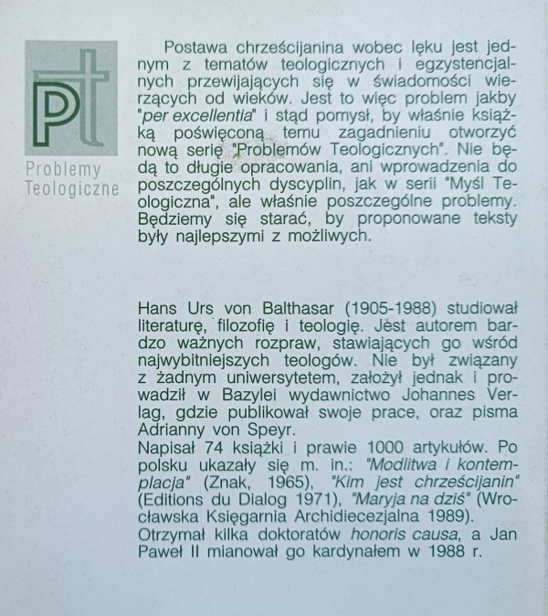 Hans Urs von Balthasar Chrześcijanin i lęk