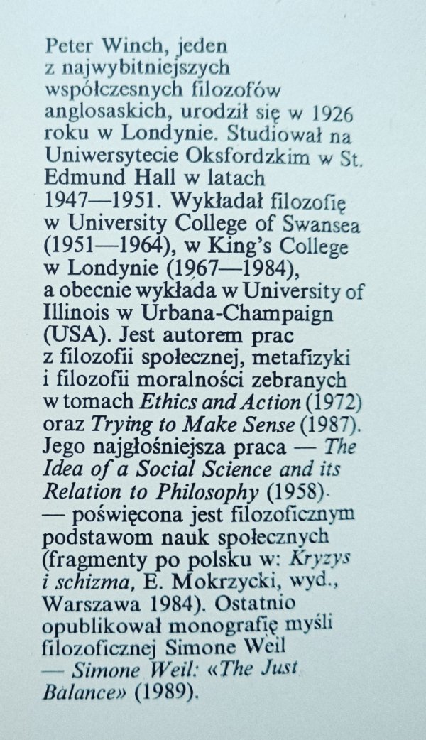 Peter Winch Etyka a działanie
