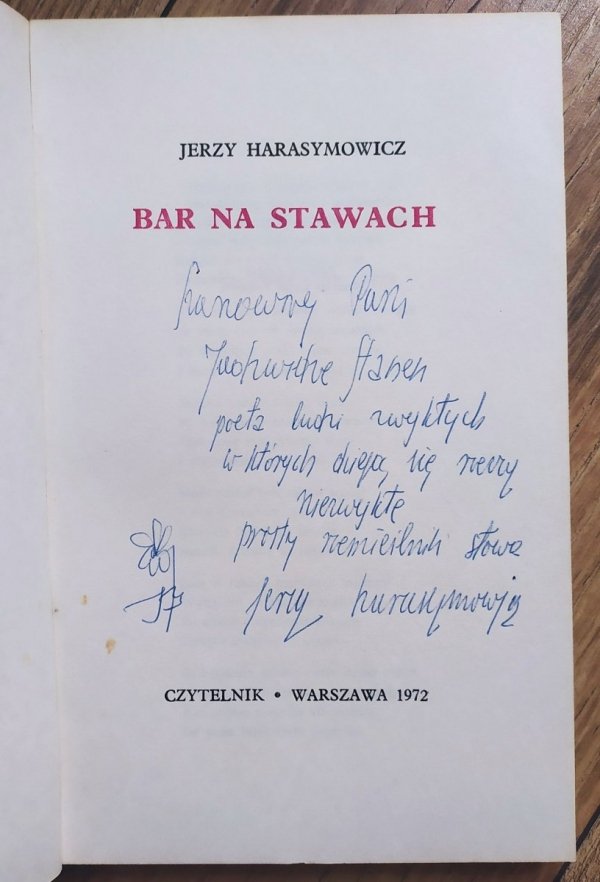 Jerzy Harasymowicz Bar Na Stawach [dedykacja autorska]