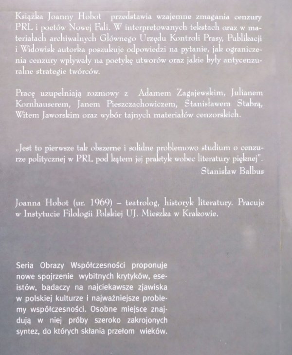 Joanna Hobot Gra z cenzurą w poezji Nowej Fali 1968-1976