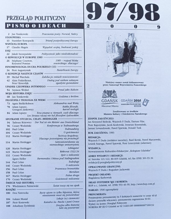 Przegląd Polityczny 97/98 2009 / Paul Celan, Martin Heidegger, Cezary Wodziński
