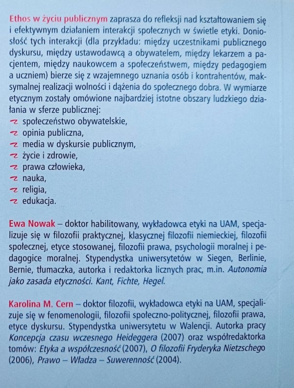 Ewa Nowak, Karolina Cern Ethos w życiu publicznym