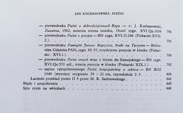 Jan Kochanowski Pieśni / dzieła wszystkie