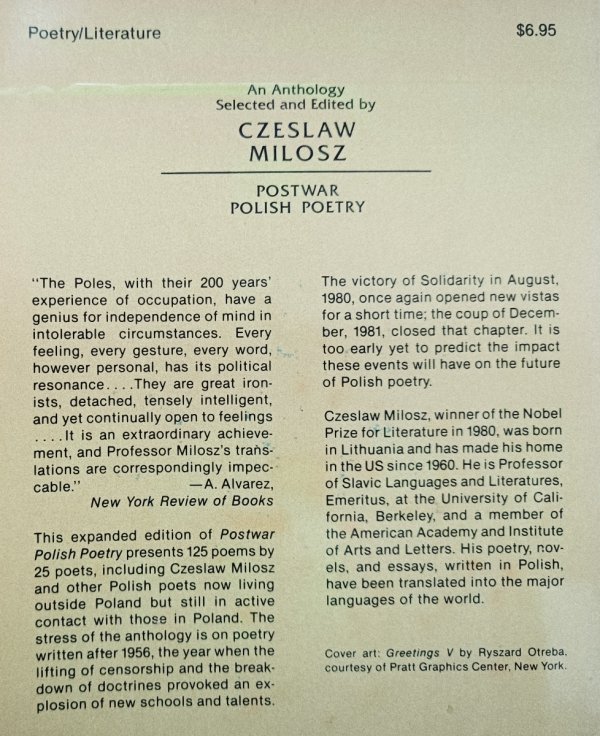 Czesław Miłosz Postwar Polish Poetry