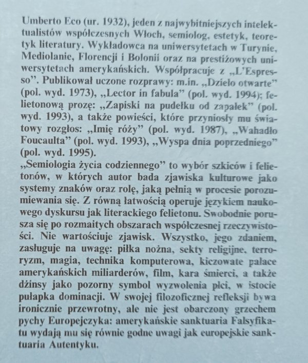 Umberto Eco Semiologia życia codziennego