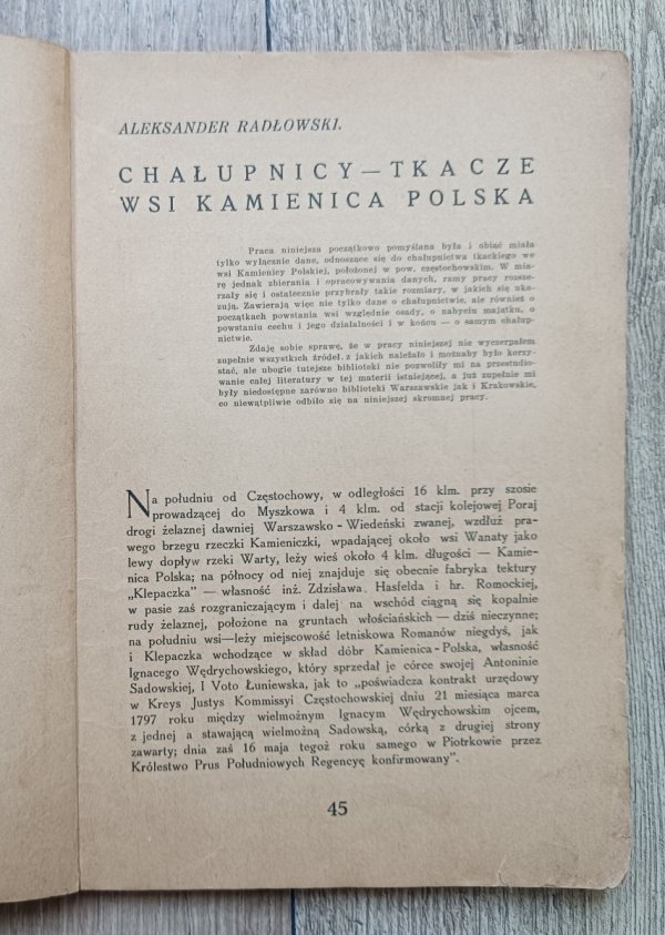 Aleksander Radłowski Chałupnicy-tkacze wsi Kamienica Polska / dedykacja autorska