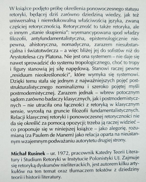 Michał Rusinek Między retoryką a retorycznością