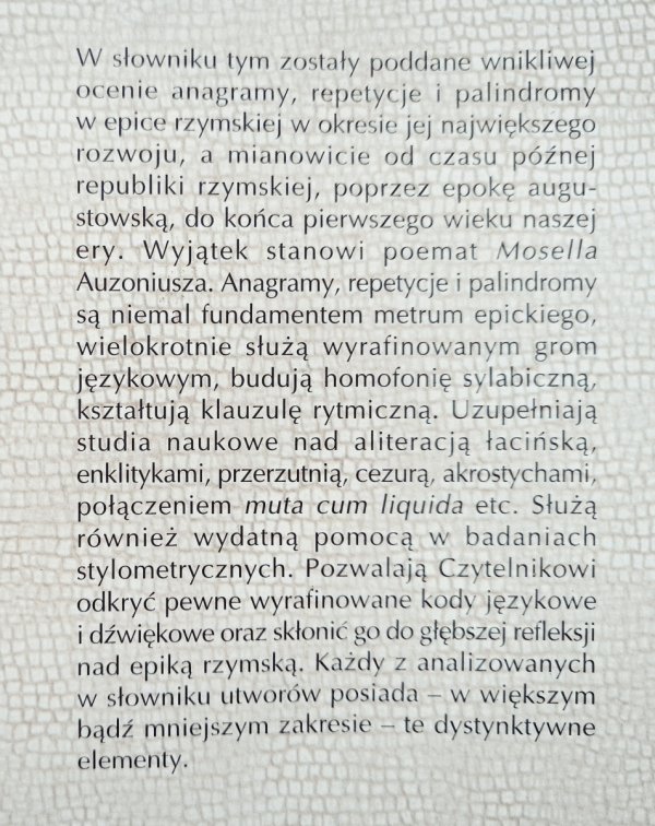 Słownik anagramów, repetycji i palindromów w epice rzymskiej