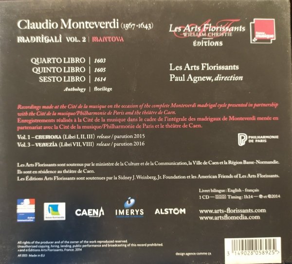Les Arts Florissants, Paul Agnew • Monteverdi Madrigali, Vol.2 Mantova • CD