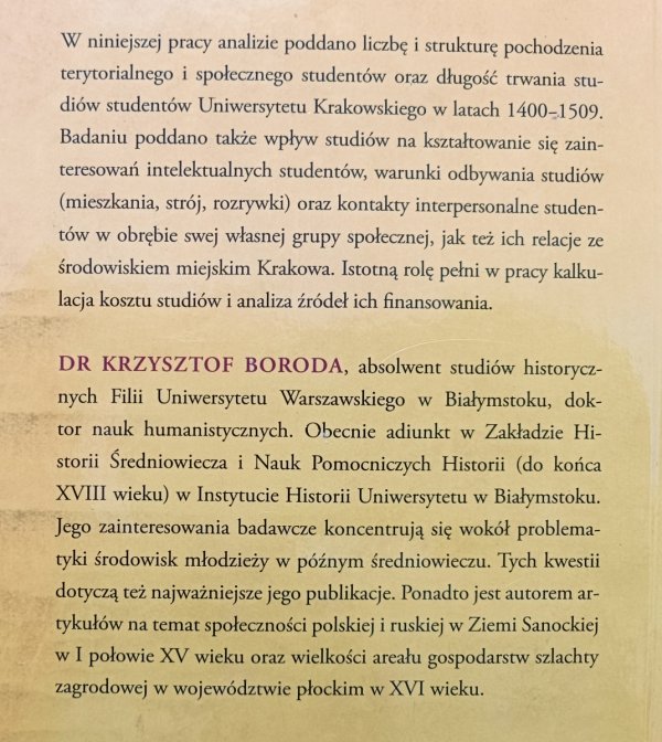Krzysztof Boroda Studenci Uniwersytetu Krakowskiego w późnym średniowieczu