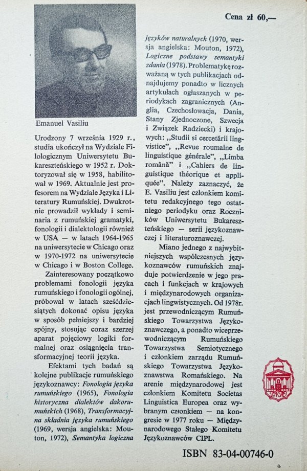 Emanuel Vasiliu Elementy semantycznej teorii języków naturalnych