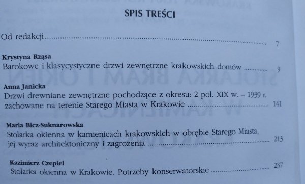 Stolarka bram i okien w kamienicach krakowskich • Krakowska Teka Konserwatorska tom IV