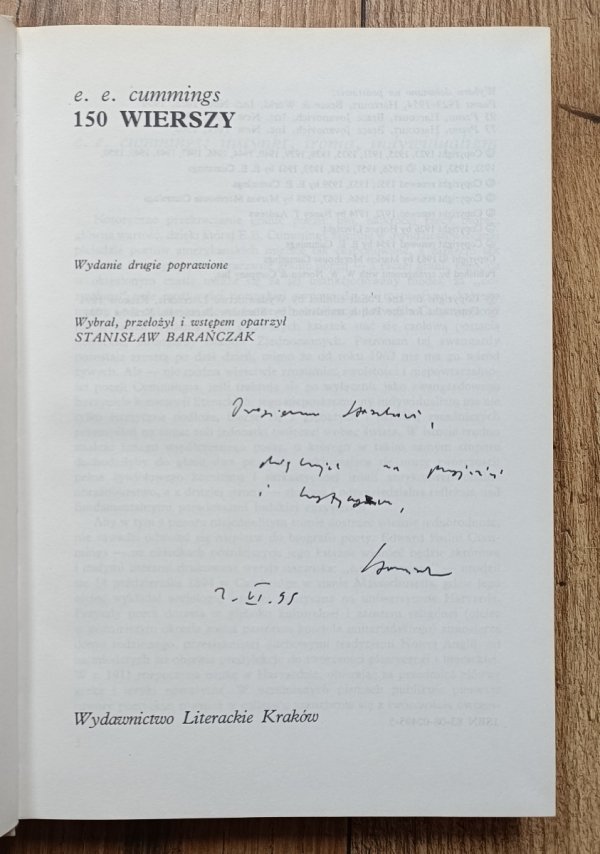 E.E. Cummings 150 wierszy [dedykacja Stanisława Barańczaka]