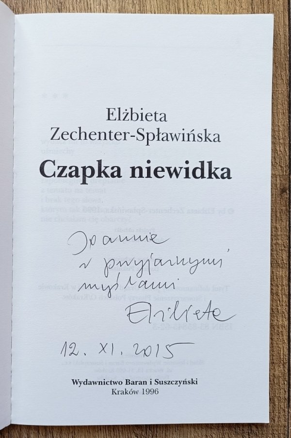 Elżbieta Zechenter-Spławińska Czapka niewidka / dedykacja autorska