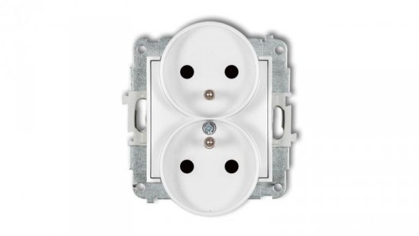 MINI Mechanizm gniazda podwójnego do ramki z uziemieniem 2x(2P+Z) (przesłony torów prądowych) biały mat 25MGPR-2zp