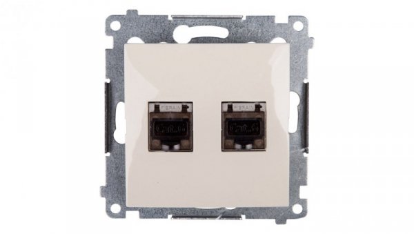Simon 54 Gniazdo komputerowe podwójne 2xRJ45 kat.6 ekranowane z przesłoną kremowe D62E.01/41