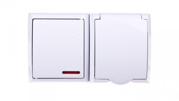 FALA Łącznik hermetyczny pojedynczy z podświetleniem LED + gniazdo hermetyczne pojedyncze z/u z klapką białe ZH-Ł1SG/00/w