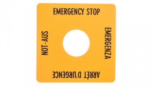 Tabliczka opisowa żółta 50x50mm EMERGENCY STOP SQT1 058874