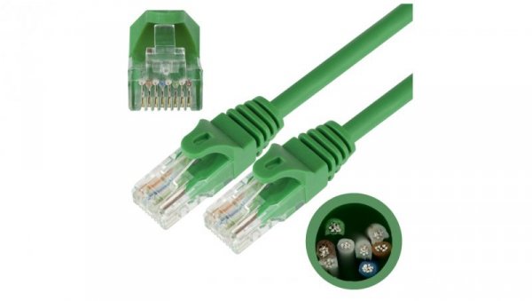 Patchcord UTP kat.5e kabel sieciowy LAN 2x RJ45 linka zielony 0,25m NEKU
