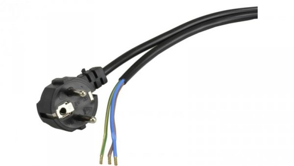Przewód z wtyczką kątową 3x1,0mm 3m czarny