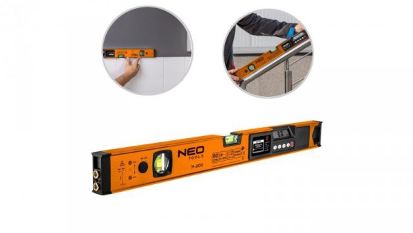 Poziomnica aluminiowa z wyświetlaczem 60cm + laser krzyżowy, 2 libelle NEO