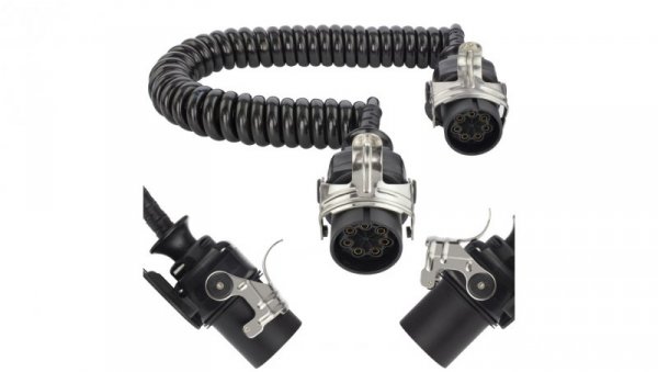 Przewód spiralny QLY-s kabel do naczepy zakończony wtykami 7-pin do systemu EBS / ABS 24V 4m